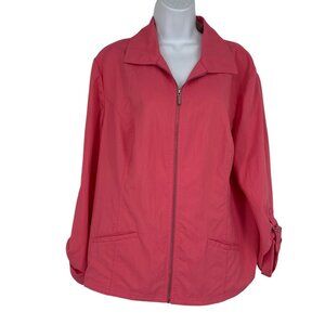Chicos Womens Pink Zip-Up Lightweight Jacket W/ Adjustable Sleeves Size 3 US XL